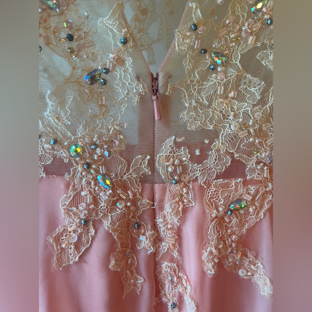 Sexy gown sophisticated handmade Italian lace and silk maxi Tony Bowls dress - Picture 7 of 16
